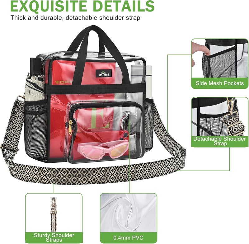 MAYTREE Clear Bag for Stadium Events, 12x6x12 Clear Tote Bag with Removable Strap, Transparent Bag for Concert Sports Festival, Wave-Strap - Image 4